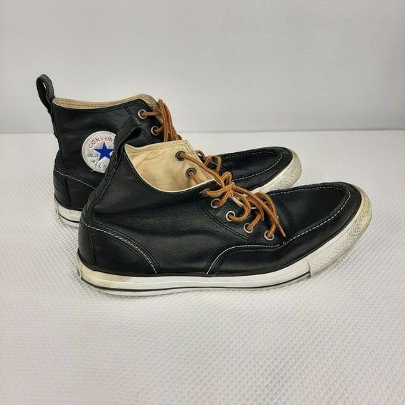 Converse Chuck Taylor Classic Boot High Black Leather Mens Size 10 Moc Toe - Picture 2 of 7